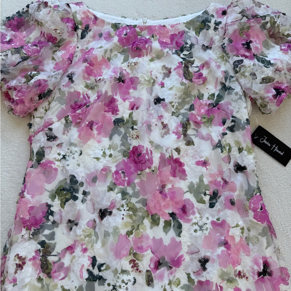 NWT Jessica Howard Floral Dress Pink Sheer Overlay Short Sleeve Elegant Size 16 - Picture 5 of 16